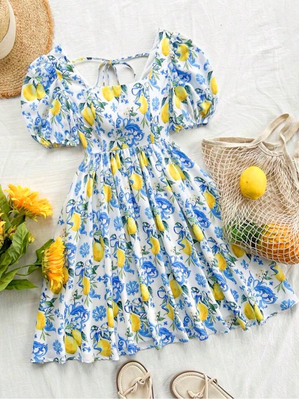 SHEIN Lemon Print Babydoll Dress